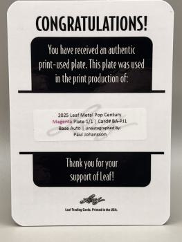 Paul Johansson Printing Plate Magenta 1/1 - 2025 LEAF Metal Pop Century