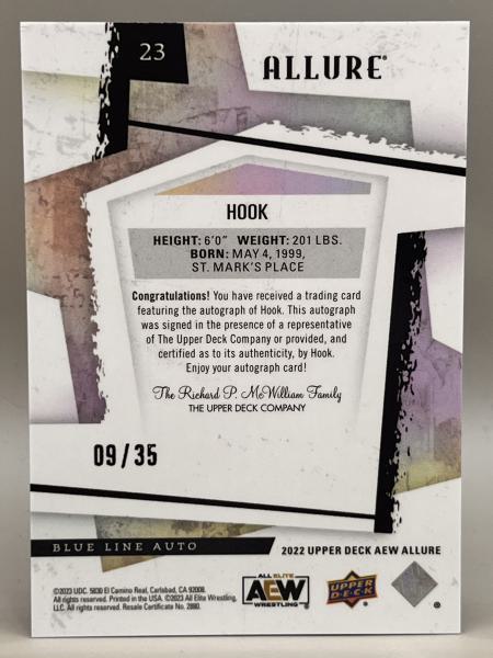 Hook Blue Line Auto 09/35 - 2022 Upper Deck Allure AEW