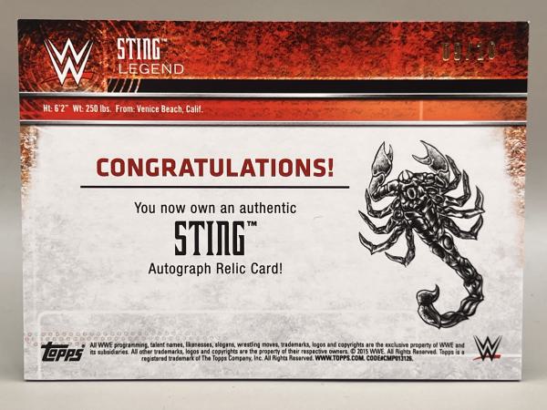 Sting Autograph Relic 09/10 - 2015 Topps Road to Wrestlemania WWE